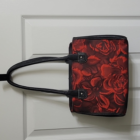 Wilsons Leather Handbags - Wilson's Leather Red Rose Embroidered Leather Handbag